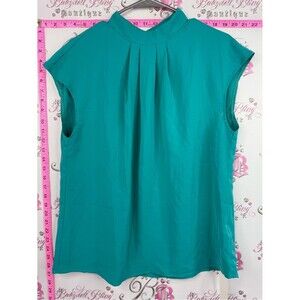 Funlingo shirt blue Sleeveless Pleated Mock Neck Top - Teal
